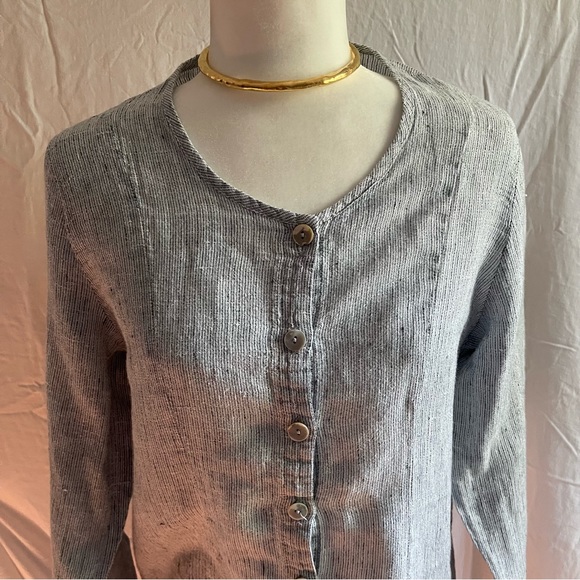 Vintage FLAX 100% Linen Blue Striped Blouse - Picture 4 of 5